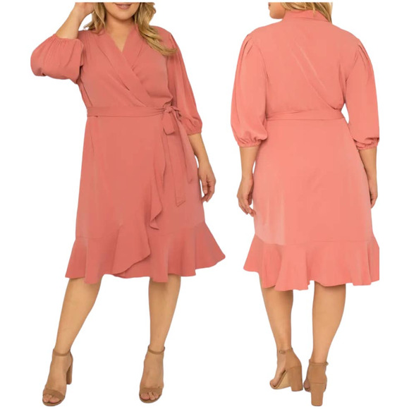Standards & Practices NWOT Kylie Double Ruffles Wrap Dress Midi Size 2X Pink - Picture 1 of 11